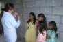 giving a teeth brushing demonstration